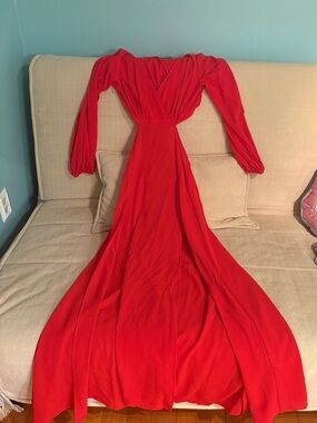 SHEIN Red Long Sleeve Wrap Maxi Dress